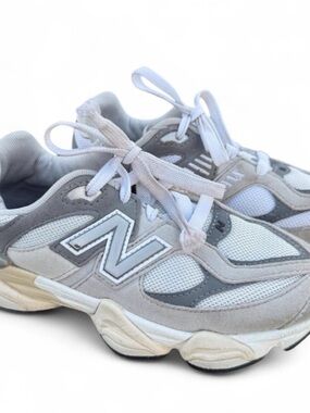 New Balance Kids White and Gray Mesh Suede Sneakers